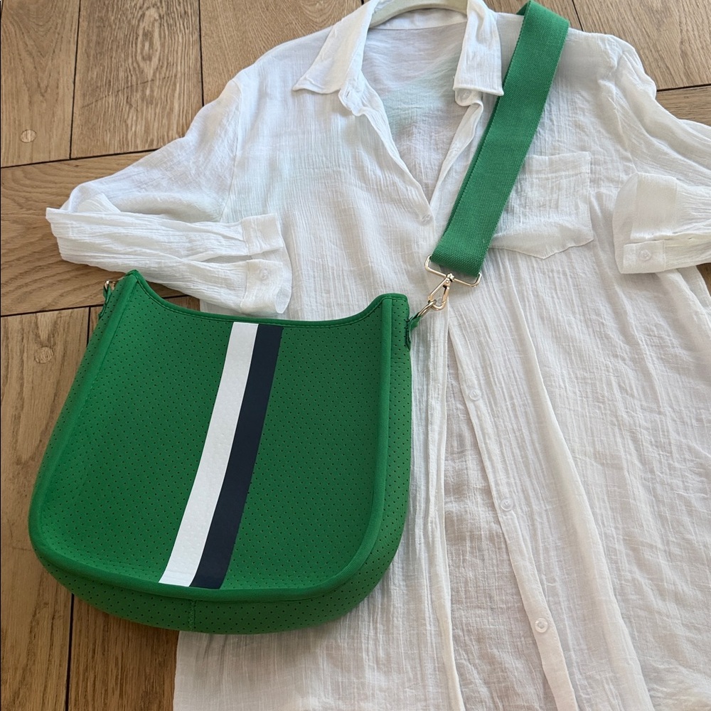 Preppy Kelly Green Neoprene summer bag fab with white - Picture 2 of 8